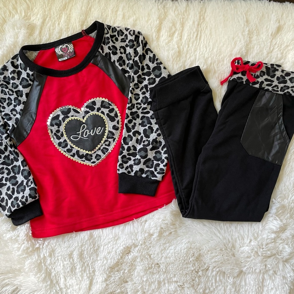 NWOT Red Leopard Tracksuit Set Animal Print Size 4 Valentines Love